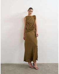 TOPSHOP - Satin Slash Neck Draped Cowl Front Maxi - Lyst