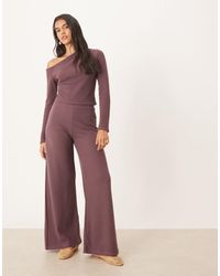 ASOS - Pantaloni Morbidi Al Tatto Color Prugna Polvere Con Fondo Ampio - Lyst