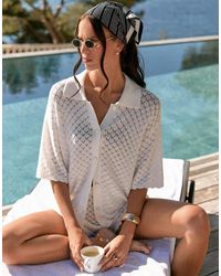 4th & Reckless - Crochet Oversized Sleeve Scallop Edge Beach Shirt Co-Ord - Lyst