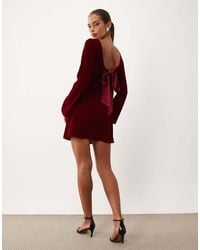 Nobody's Child - Joelle Velvet Boat Neck Scoop Back Bow Detail Mini Dress - Lyst