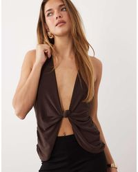 ASOS - Knotted Plunge Draped Top With Skinny Straps - Lyst