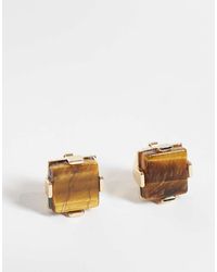ASOS - Square Button-cover Cufflinks With Real Semi-precious Tigers Eye Stone - Lyst