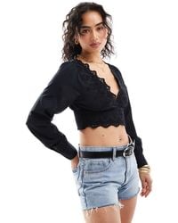 ONLY - Broderie Detail Cropped Blouse - Lyst