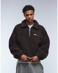 ASOS - Super Oversized Recht Sweatshirt Van Borg Met Kwart Rits, Verlaagde Schouders En Kraag - Lyst