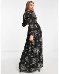 Miss Selfridge - Premium Embellished Long Sleeve Maxi Dress With Star Detail - Lyst