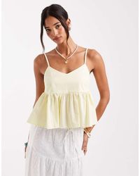 New Look - Top Amarillo De Tirantes Con Sobrefalda De - Lyst