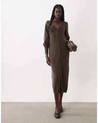 Vero Moda - V-neck Button Up Knitted Midi Dress - Lyst