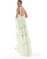 Vero Moda Lana Ruffle Tiered Halter Dress in Metallic | Lyst Vero Moda Lana Ruffle Tiered Halter Dress in Metallic | Lyst