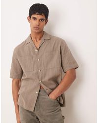 Mango - Camisa A Rayas De Manga Corta De Tejido Texturizado De Mezcla De Lino De - Lyst