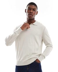 BOSS - Long Sleeve Knitted Polo Top - Lyst