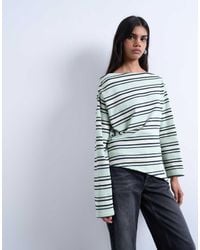 TOPSHOP - Top Verde A Rayas Asimétrico De Manga Larga De Punto Liso De - Lyst