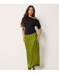 PixieGirl - Petite Lace Hem Satin Maxi Skirt - Lyst
