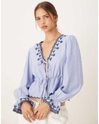 Jdy - Embroidery Detail Tie Front Top - Lyst