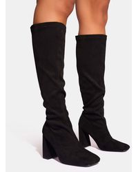 Public Desire - Audrina Black Suede Block Heel Knee High Sock Boots - Lyst