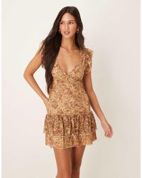 Motel - Lotri Lace Wrap Ruffle Edge Mini Dress - Lyst