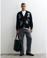 AllSaints - Staged Embroidered Graphic Logo Knit Cardigan - Lyst