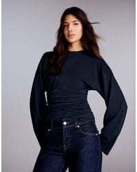 Bershka - Ruched Long Sleeve T-Shirt - Lyst