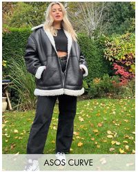 ASOS Asos Design Curve - Oversized Pilotenjack Met Borgvoering - Meerkleurig