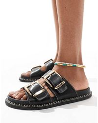 New Look - Sandalias Negras Con Doble Tira Y Pespuntes En Contraste De - Lyst