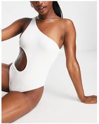 Public Desire Scrunch One Shoulder Cut Out Swimsuit - White