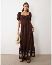 Miss Selfridge - Puff Sleeve Maxi Dress With Embroidery - Lyst