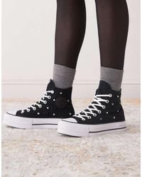 Converse - Zapatillas De Deporte Negras Con Plataforma, Lazos Y Tachuelas Chuck Taylor All Star Lift Hi De - Lyst