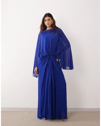 ARRANGE - Drop Waist Grecian Draped Cape Sleeve Maxi Dress - Lyst