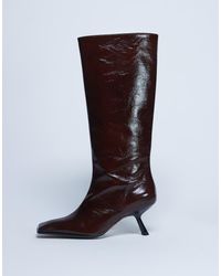 TOPSHOP - Botas Por La Rodilla Marrón Con Puntera Cuadrada De Cuero Premium Scarlett De - Lyst