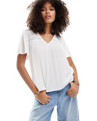 Vila - Broderie Detail Top With V Neck - Lyst