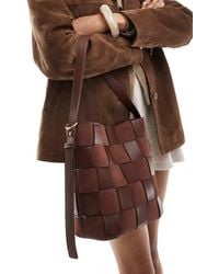ASOS - Faux Suede And Faux Leather Weave Bucket Tote Bag - Lyst