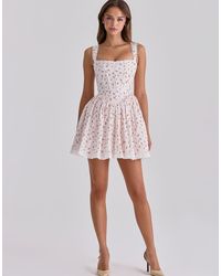 House Of Cb - Ami Rose Print Cotton Corset Mini Dress - Lyst