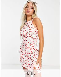 River Island - Vestido lencero corto color fruncido con estampado - Lyst