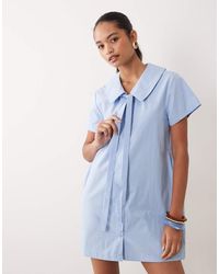 Miss Selfridge - Collared Poplin Mini Dress With Tie Detail - Lyst