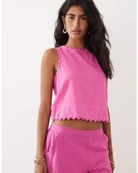 Vila - Cotton Scallop Trim Sleeveless Top Co-ord - Lyst
