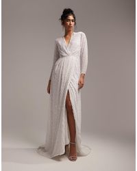 ASOS - Alexa Sequin Long Sleeve Wrap Wedding Dress In - Lyst