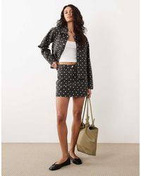 Threadbare - Minifalda Vaquera Negra Con Estampado De Lunares Blancos (Parte De Un Conjunto) - Lyst