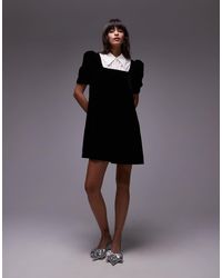 & Other Stories - Mini Jurk Van Fluweel Met Kraagje En Pofmouwen - Lyst