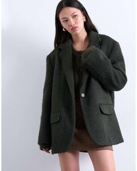 TOPSHOP - Longline Brushed One Button Wool Blend Blazer Coat - Lyst