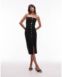 Mango - Compact Knit Bandeau Midi Dress With Statement Buttons - Lyst