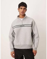 Calvin Klein - Stripe Quarter Zip Sweatshirt With Central Chest Logo - Lyst