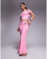 Missy Empire - Double Sculpted Slinky Metal Starfish Detail Fishtail Maxi Skirt Co-ord - Lyst
