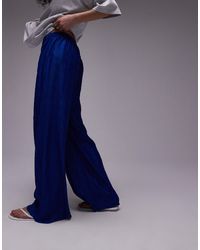 TOPSHOP - Pantaloni a fondo ampio stropicciati plissé cobalto - Lyst