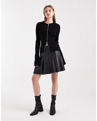 New Look - Faux Leather Pleated Mini Skirt - Lyst