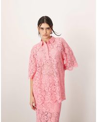 ARRANGE - Chemise à col polo d'ensemble en dentelle - Lyst