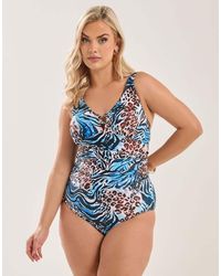 Yours Clothing - Animal Plunge Swimsuit - Lyst