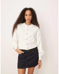 ASOS - Knitted Structured Crew Neck Cardigan With Gold Shell Buttons - Lyst