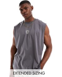 ASOS - Camiseta gris oscuro extragrande sin mangas con estampado cósmico en el pecho y la espalda - Lyst