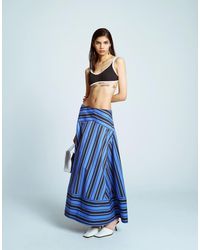 TOPSHOP - Gonna Lunga Blu A Righe Con Vita Scesa E Design Combinato - Lyst