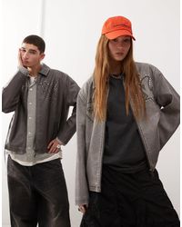 Collusion - Unisex Distressed Faux Leather Harrington Jacket With Branding - Lyst