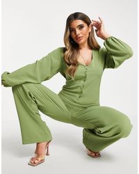 I Saw It First Woven Button Down Wide Leg Jumpsuit - Green